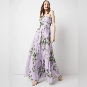 Light Purple Floral Strapless Chiffon Formal Maxi Dress WHITE HOUSE BLACK MARKET
